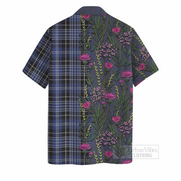 Clark (Clarke) Family Crest Tartan Hawaiian Shirt Scottish Thistle Flower Pattern Half Style