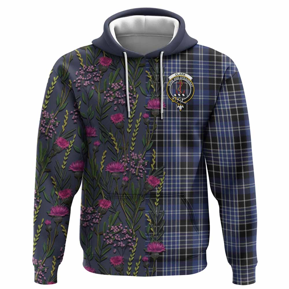 Clark (Clarke) Family Crest Tartan Hoodie Scottish Thistle Flower Pattern Half Style - Tartan Vibes Clothing