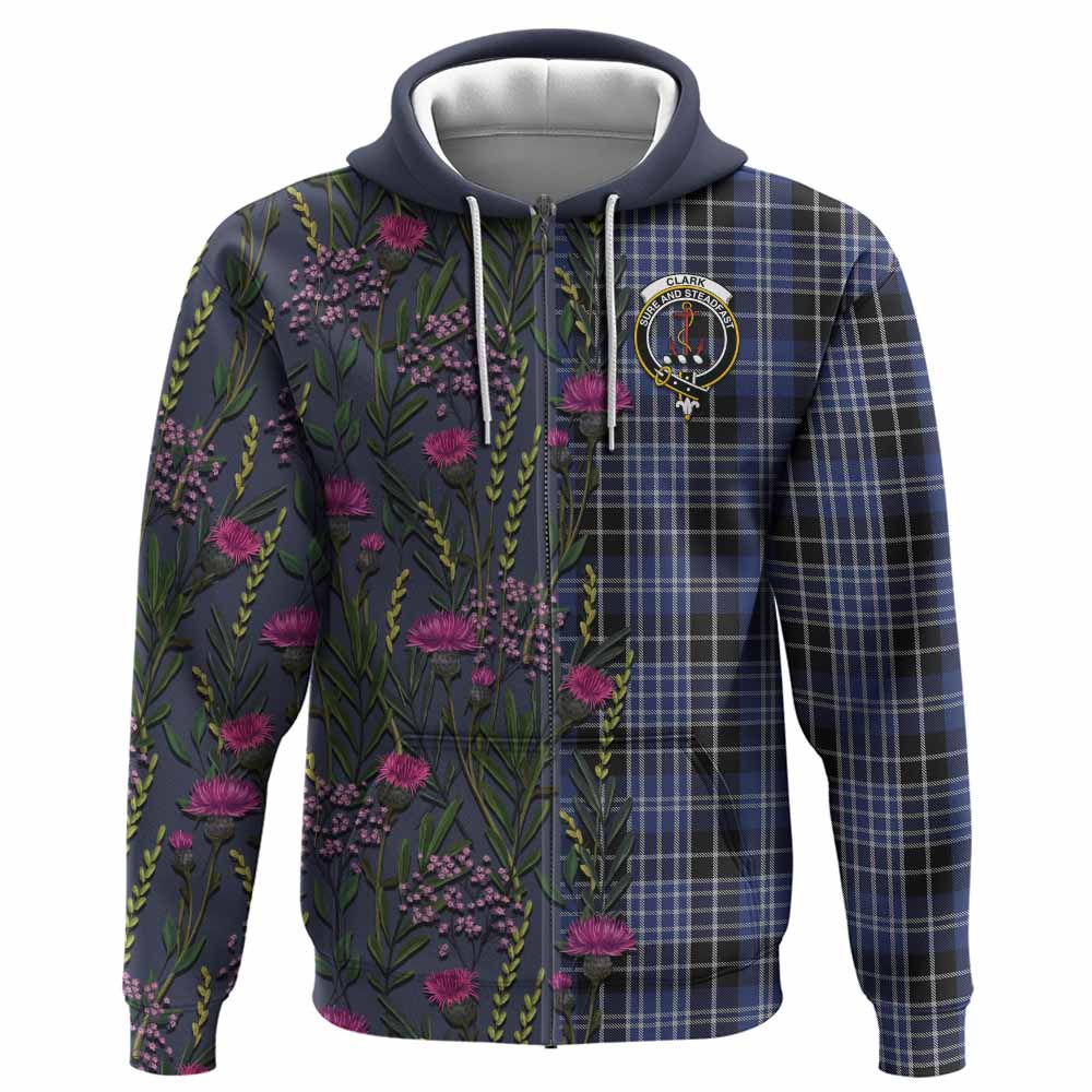 Clark (Clarke) Family Crest Tartan Hoodie Scottish Thistle Flower Pattern Half Style - Tartan Vibes Clothing