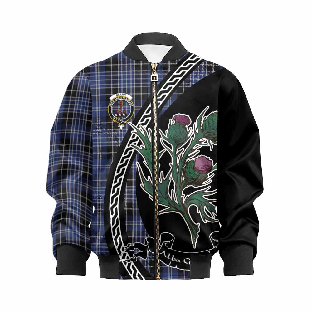Clark (Clarke) Family Crest Tartan Kid Bomber Jacket Alba Thistle Inspired - Tartan Vibes Clothing