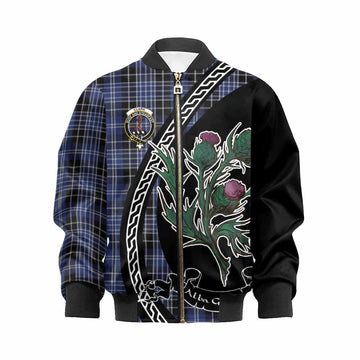 Clark (Clarke) Family Crest Tartan Kid Bomber Jacket Alba Thistle Inspired