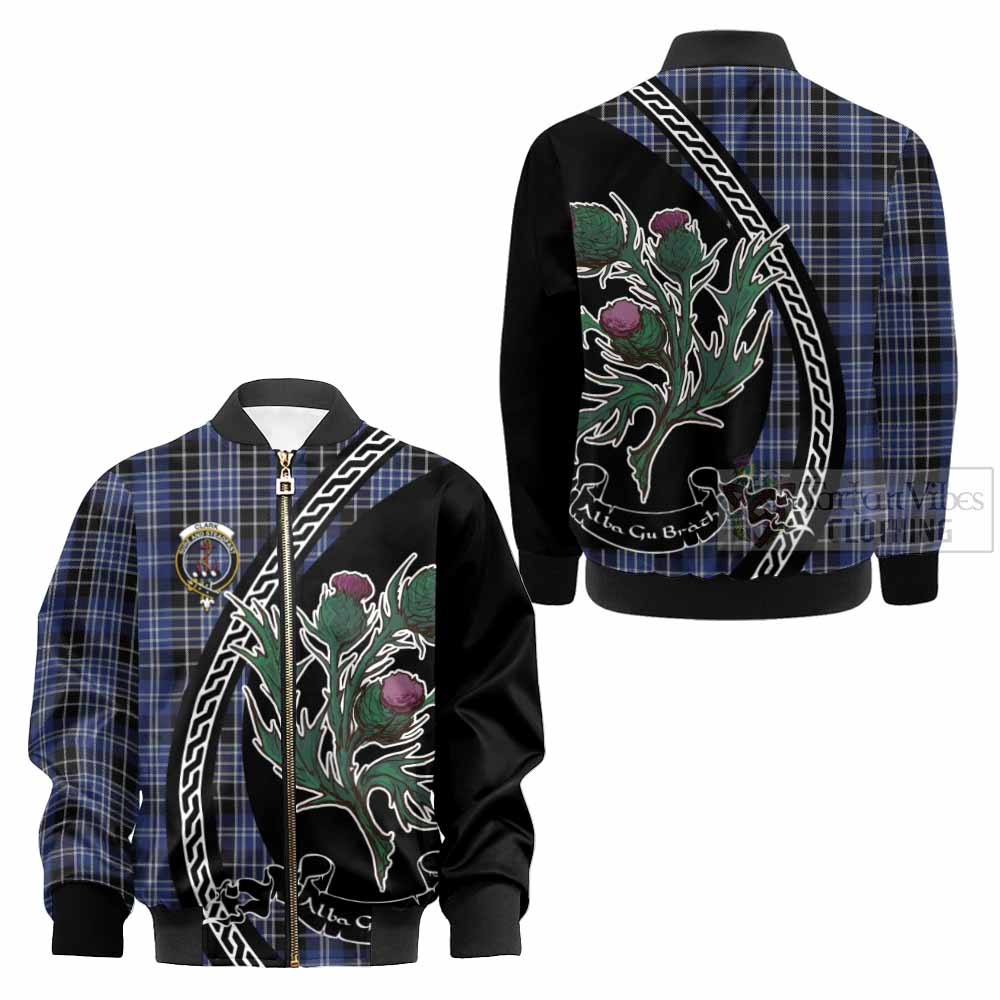 Clark (Clarke) Family Crest Tartan Kid Bomber Jacket Alba Thistle Inspired - Tartan Vibes Clothing