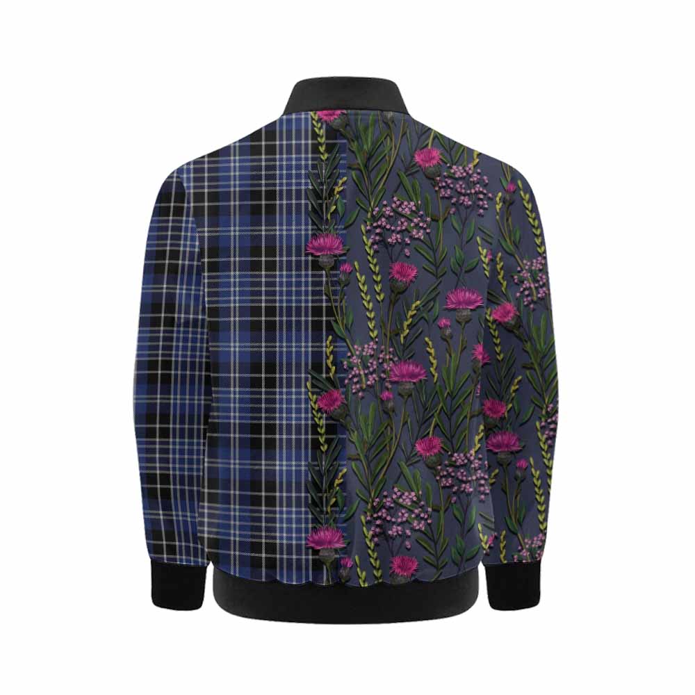 Clark (Clarke) Family Crest Tartan Kid Bomber Jacket Scottish Thistle Flower Pattern Half Style - Tartan Vibes Clothing