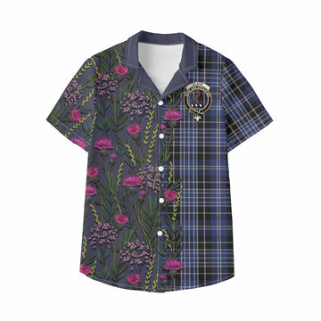 Clark (Clarke) Family Crest Tartan Kid Hawaiian Shirt Scottish Thistle Flower Pattern Half Style