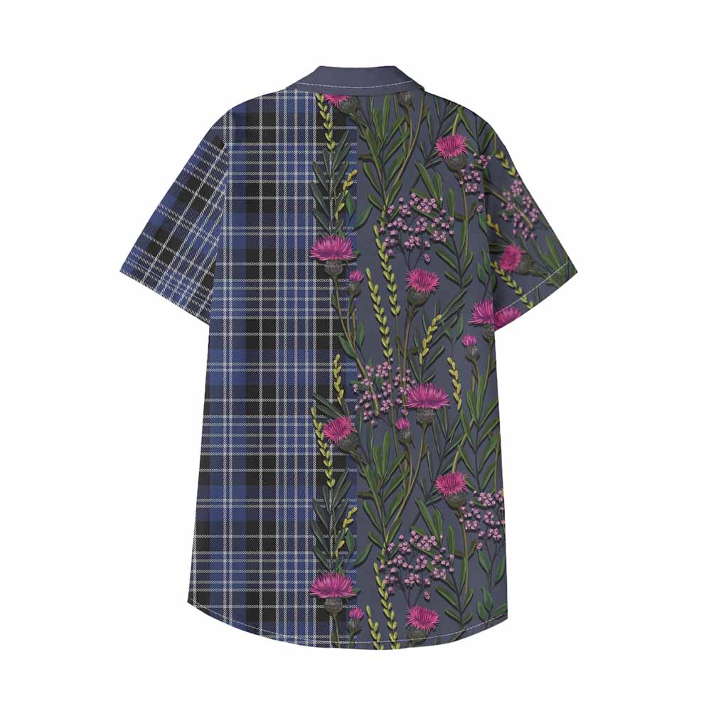 Clark (Clarke) Family Crest Tartan Kid Hawaiian Shirt Scottish Thistle Flower Pattern Half Style - Tartan Vibes Clothing