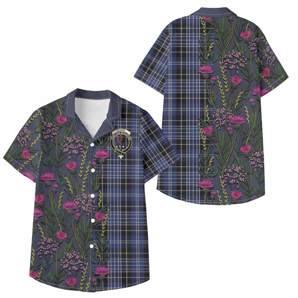 Clark (Clarke) Family Crest Tartan Kid Hawaiian Shirt Scottish Thistle Flower Pattern Half Style - Tartan Vibes Clothing