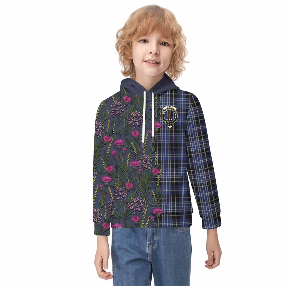 Clark (Clarke) Family Crest Tartan Kid Hoodie Scottish Thistle Flower Pattern Half Style - Tartan Vibes Clothing