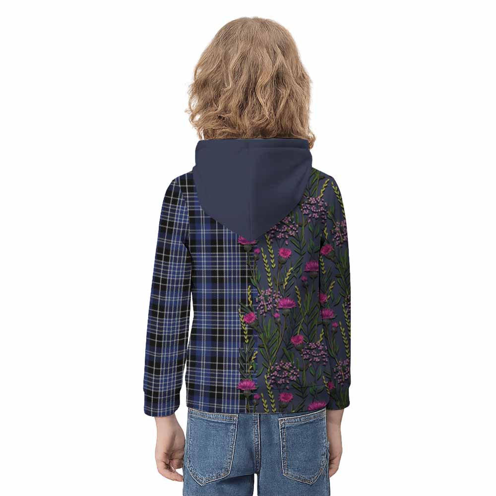 Clark (Clarke) Family Crest Tartan Kid Hoodie Scottish Thistle Flower Pattern Half Style - Tartan Vibes Clothing