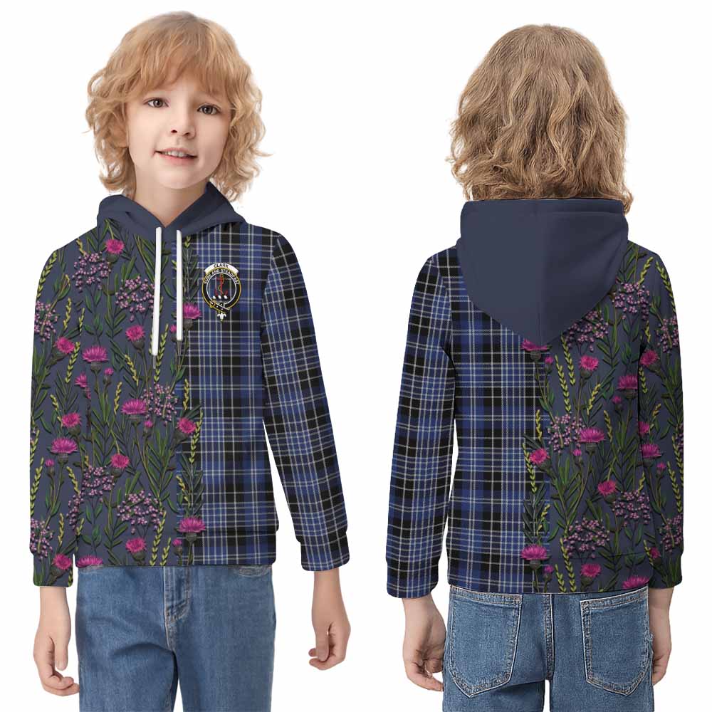 Clark (Clarke) Family Crest Tartan Kid Hoodie Scottish Thistle Flower Pattern Half Style - Tartan Vibes Clothing