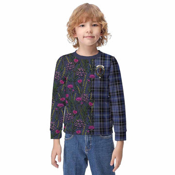 Clark (Clarke) Family Crest Tartan Kid Knitted Sweatshirt Scottish Thistle Flower Pattern Half Style