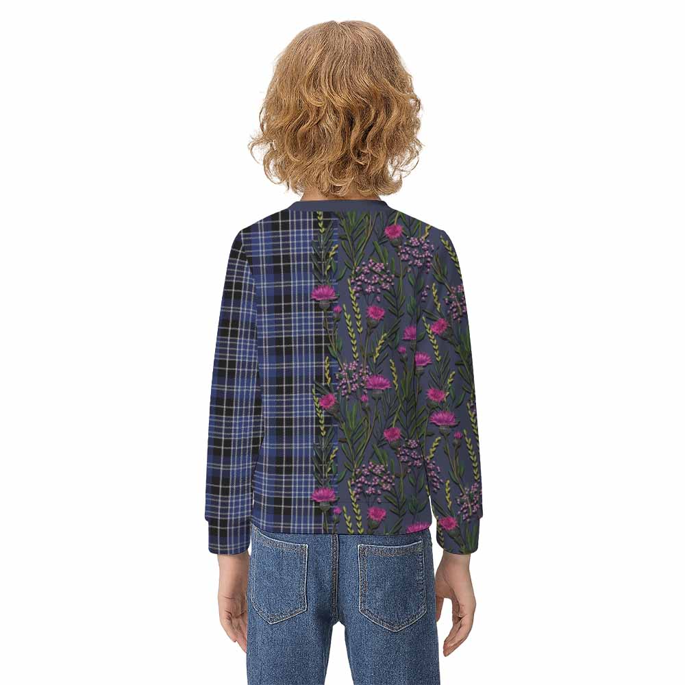 Clark (Clarke) Family Crest Tartan Kid Knitted Sweatshirt Scottish Thistle Flower Pattern Half Style - Tartan Vibes Clothing