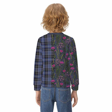 Clark (Clarke) Family Crest Tartan Kid Knitted Sweatshirt Scottish Thistle Flower Pattern Half Style
