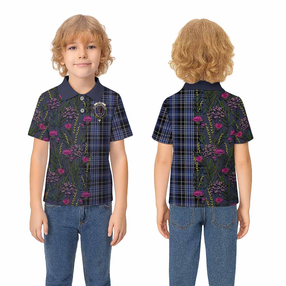 Clark (Clarke) Family Crest Tartan Kid Polo Shirt Scottish Thistle Flower Pattern Half Style - Tartan Vibes Clothing