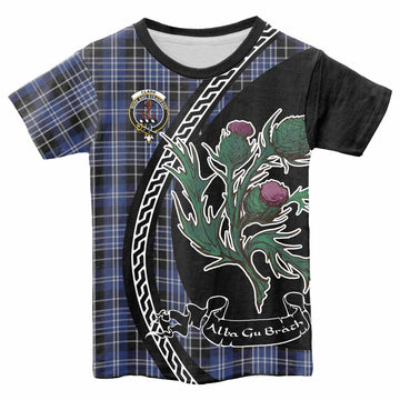 Clark (Clarke) Family Crest Tartan Kid T-shirt Alba Thistle Inspired