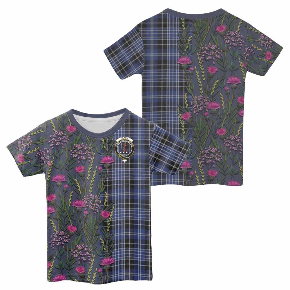 Clark (Clarke) Family Crest Tartan Kid T-shirt Scottish Thistle Flower Pattern Half Style - Tartan Vibes Clothing
