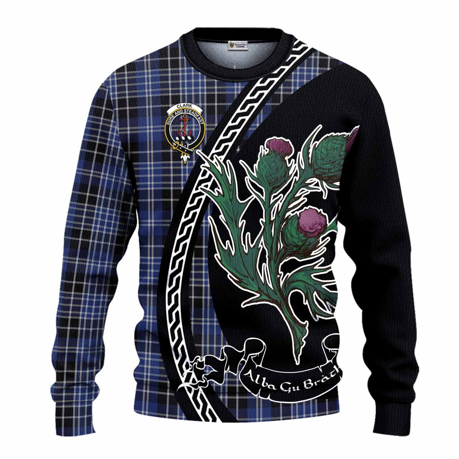 Clark (Clarke) Family Crest Tartan Knitted Sweater Alba Thistle Inspired - Tartan Vibes Clothing