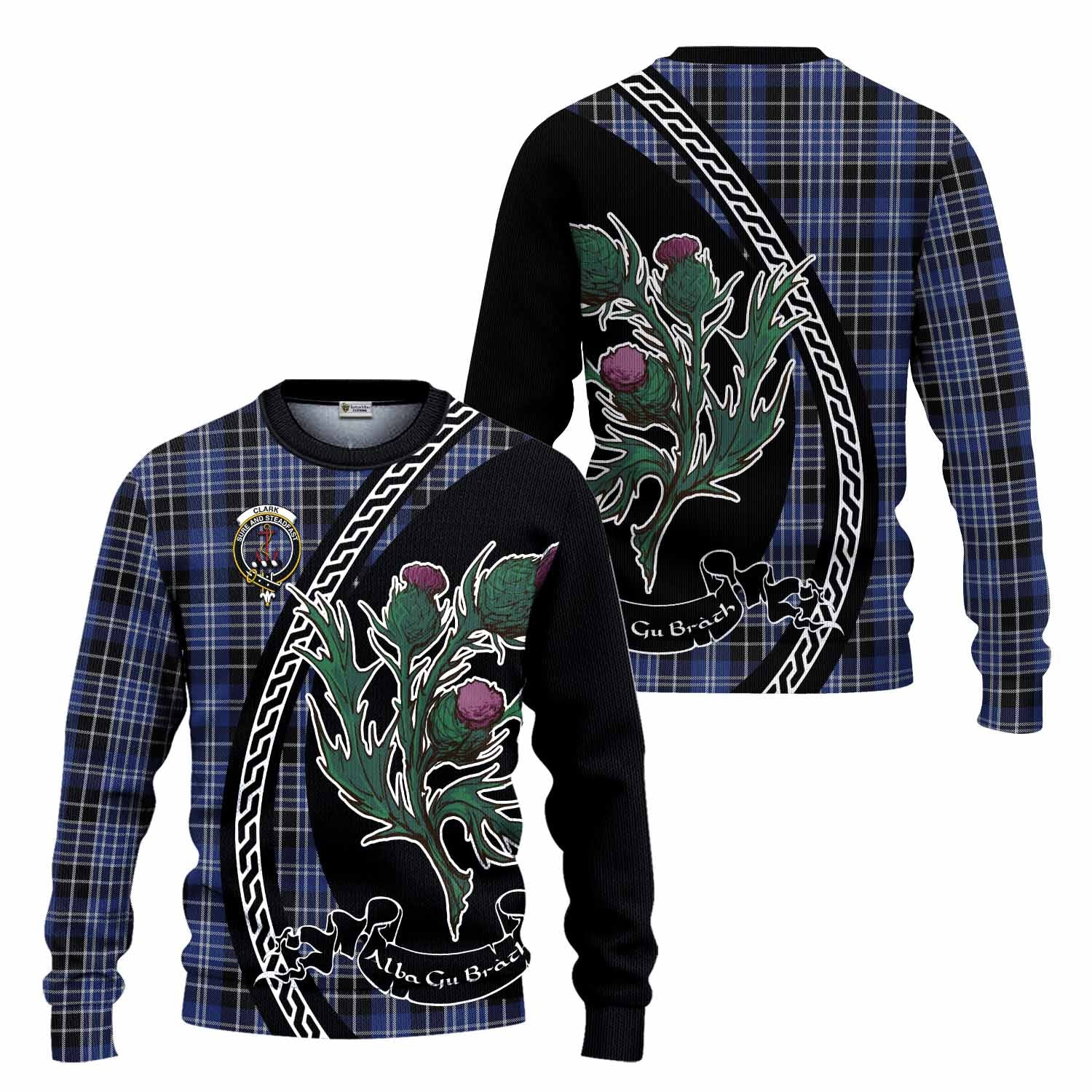 Clark (Clarke) Family Crest Tartan Knitted Sweater Alba Thistle Inspired - Tartan Vibes Clothing
