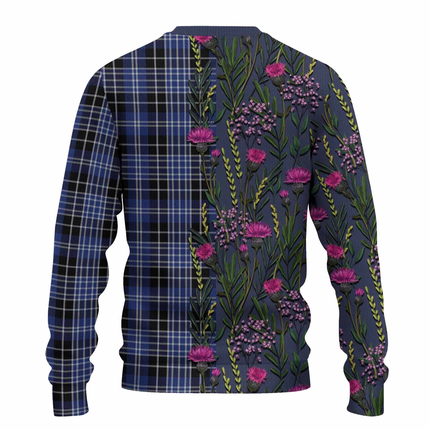 Clark (Clarke) Family Crest Tartan Knitted Sweater Scottish Thistle Flower Pattern Half Style - Tartan Vibes Clothing