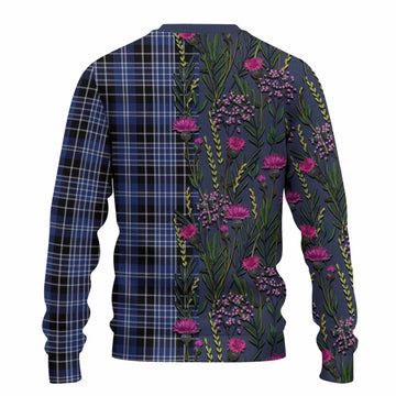 Clark (Clarke) Family Crest Tartan Knitted Sweater Scottish Thistle Flower Pattern Half Style - Tartan Vibes Clothing