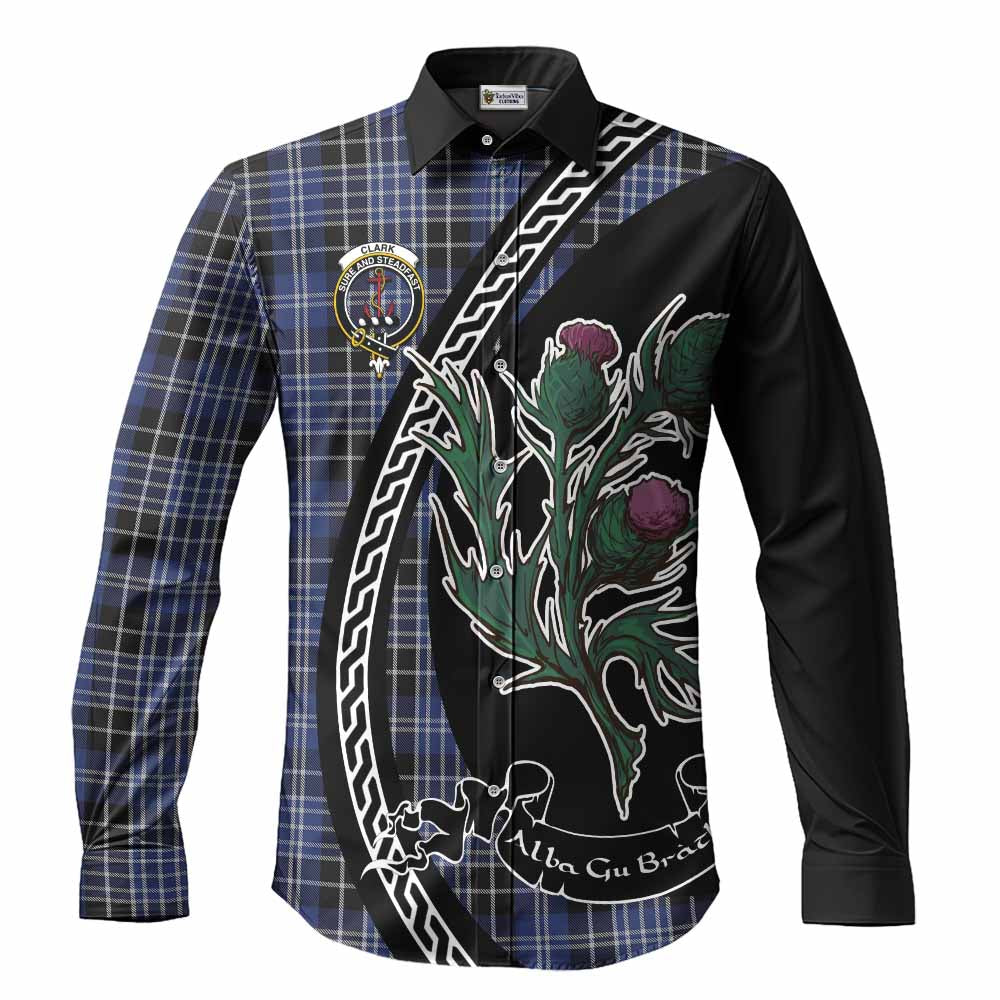 Clark (Clarke) Family Crest Tartan Long Sleeve Button Shirts Alba Thistle Inspired - Tartan Vibes Clothing