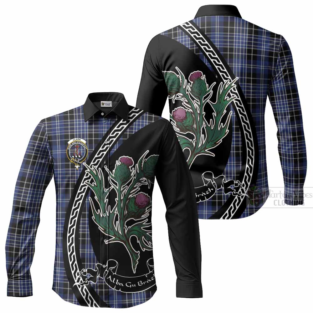 Clark (Clarke) Family Crest Tartan Long Sleeve Button Shirts Alba Thistle Inspired - Tartan Vibes Clothing