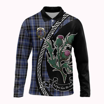 Clark (Clarke) Family Crest Tartan Long Sleeve Polo Shirt Alba Thistle Inspired - Tartan Vibes Clothing