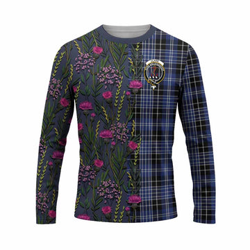 Clark (Clarke) Family Crest Tartan Long Sleeve T-Shirt Scottish Thistle Flower Pattern Half Style - Tartan Vibes Clothing