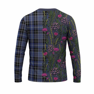 Clark (Clarke) Family Crest Tartan Long Sleeve T-Shirt Scottish Thistle Flower Pattern Half Style - Tartan Vibes Clothing