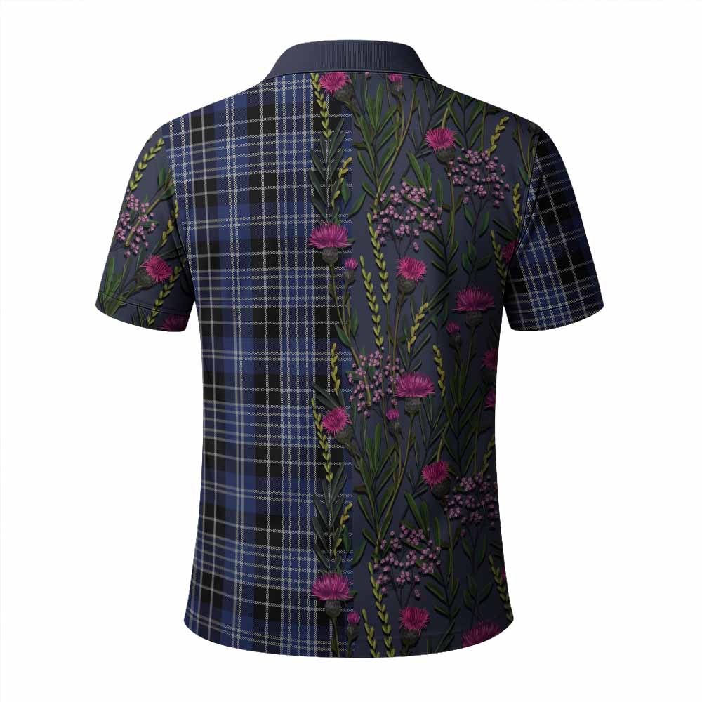 Clark (Clarke) Family Crest Tartan Polo Shirt Scottish Thistle Flower Pattern Half Style - Tartan Vibes Clothing