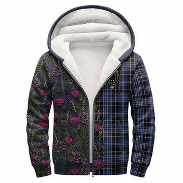 Clark (Clarke) Family Crest Tartan Sherpa Hoodie Scottish Thistle Flower Pattern Half Style
