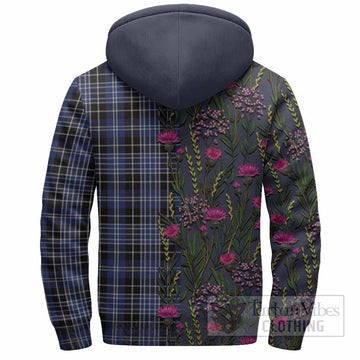 Clark (Clarke) Family Crest Tartan Sherpa Hoodie Scottish Thistle Flower Pattern Half Style