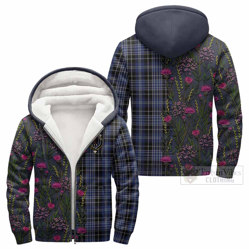 Clark (Clarke) Family Crest Tartan Sherpa Hoodie Scottish Thistle Flower Pattern Half Style - Tartan Vibes Clothing
