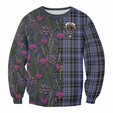 Clark (Clarke) Family Crest Tartan Sweatshirt Scottish Thistle Flower Pattern Half Style