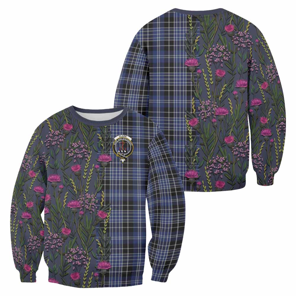 Clark (Clarke) Family Crest Tartan Sweatshirt Scottish Thistle Flower Pattern Half Style - Tartan Vibes Clothing