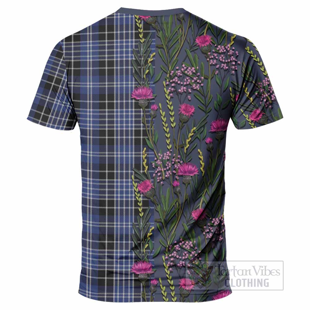 Clark (Clarke) Family Crest Tartan T-Shirt Scottish Thistle Flower Pattern Half Style - Tartan Vibes Clothing