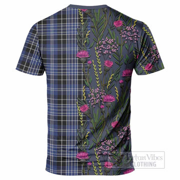 Clark (Clarke) Family Crest Tartan T-Shirt Scottish Thistle Flower Pattern Half Style - Tartan Vibes Clothing