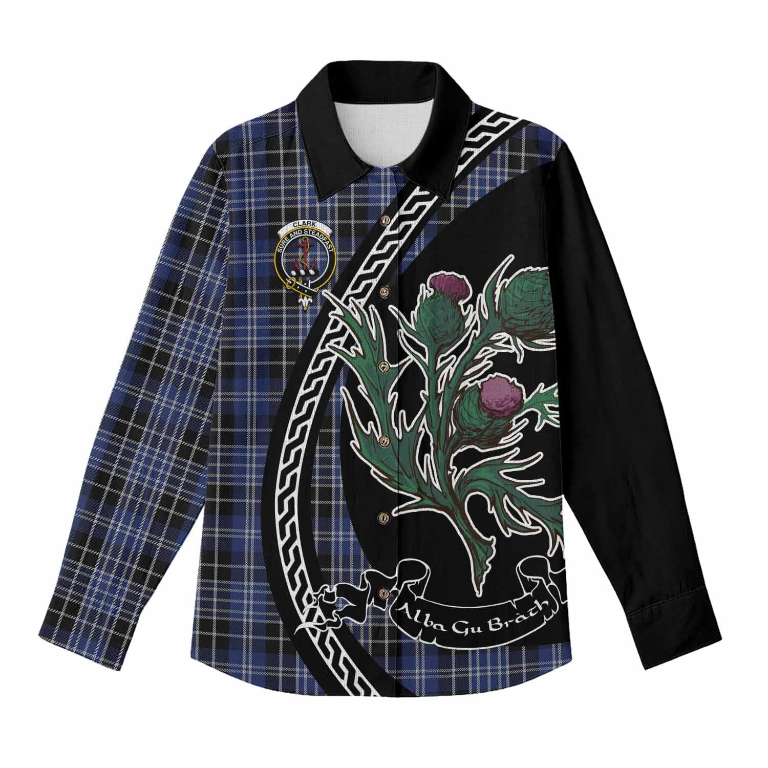 Clark (Clarke) Family Crest Tartan Women Casual Shirt Alba Thistle Inspired - Tartan Vibes Clothing