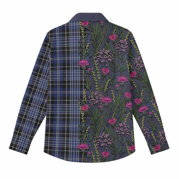 Clark (Clarke) Family Crest Tartan Women Casual Shirt Scottish Thistle Flower Pattern Half Style - Tartan Vibes Clothing