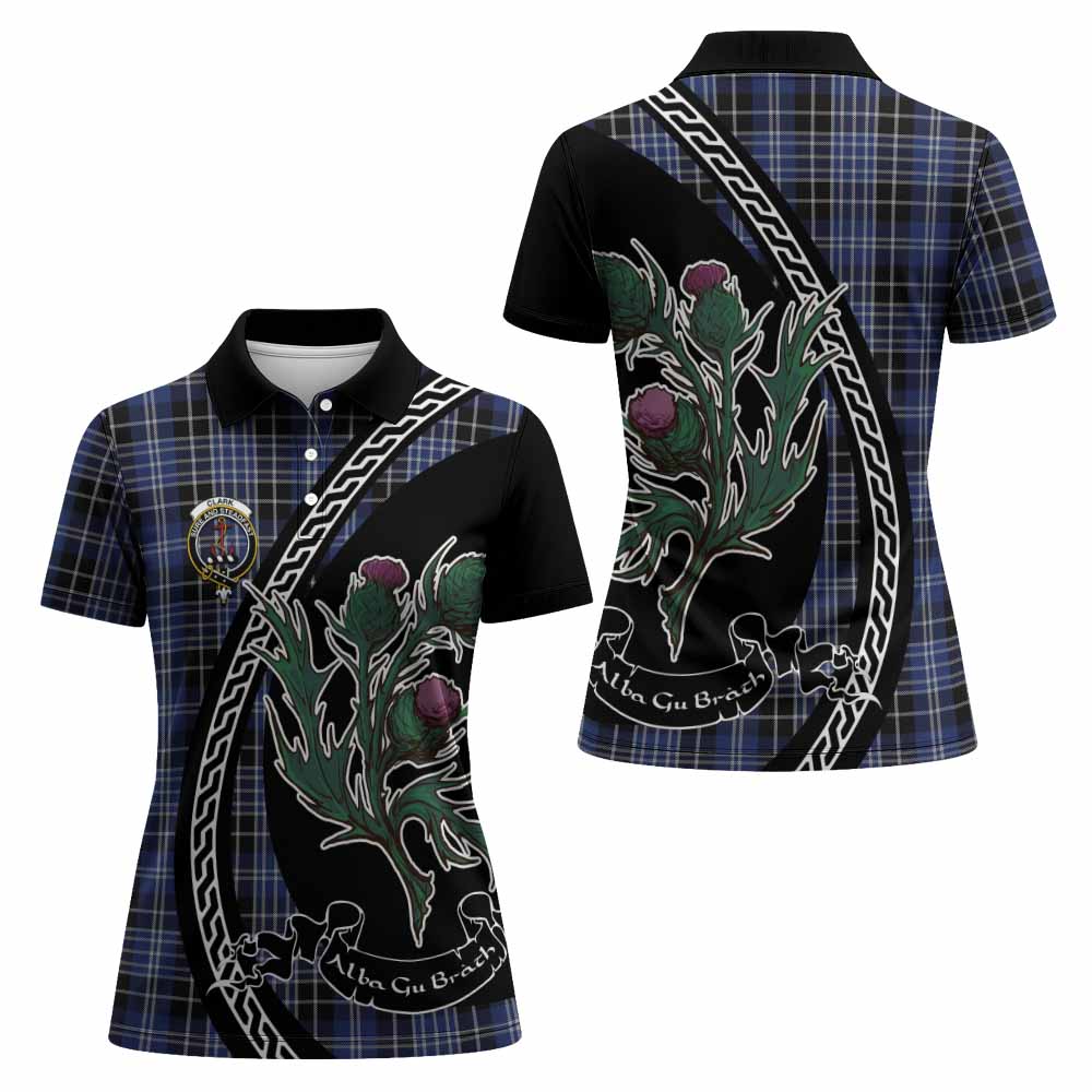 Clark (Clarke) Family Crest Tartan Women Polo Shirt Alba Thistle Inspired - Tartan Vibes Clothing