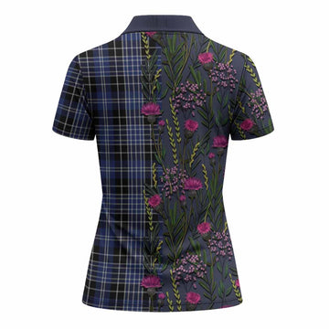 Clark (Clarke) Family Crest Tartan Women Polo Shirt Scottish Thistle Flower Pattern Half Style