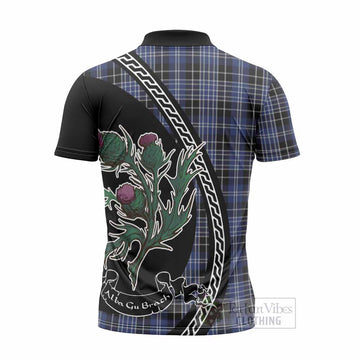 Clark (Clarke) Family Crest Tartan Zipper Polo Shirt Alba Thistle Inspired
