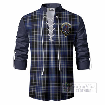 Clark (Clarke) Tartan Accent Ghillie Shirt with Family Crest