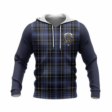 Clark (Clarke) Tartan Accent Knitted Hoodie with Family Crest