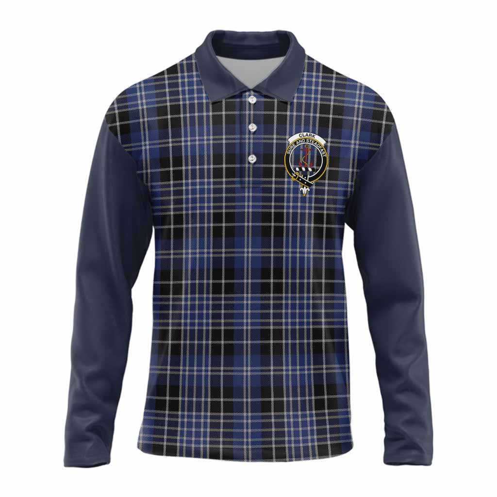 Clark (Clarke) Tartan Accent Long Sleeve Polo Shirt with Family Crest