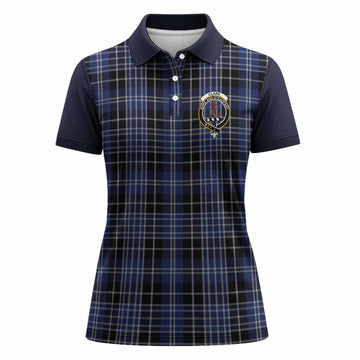 Clark (Clarke) Tartan Accent Women Polo Shirt with Family Crest