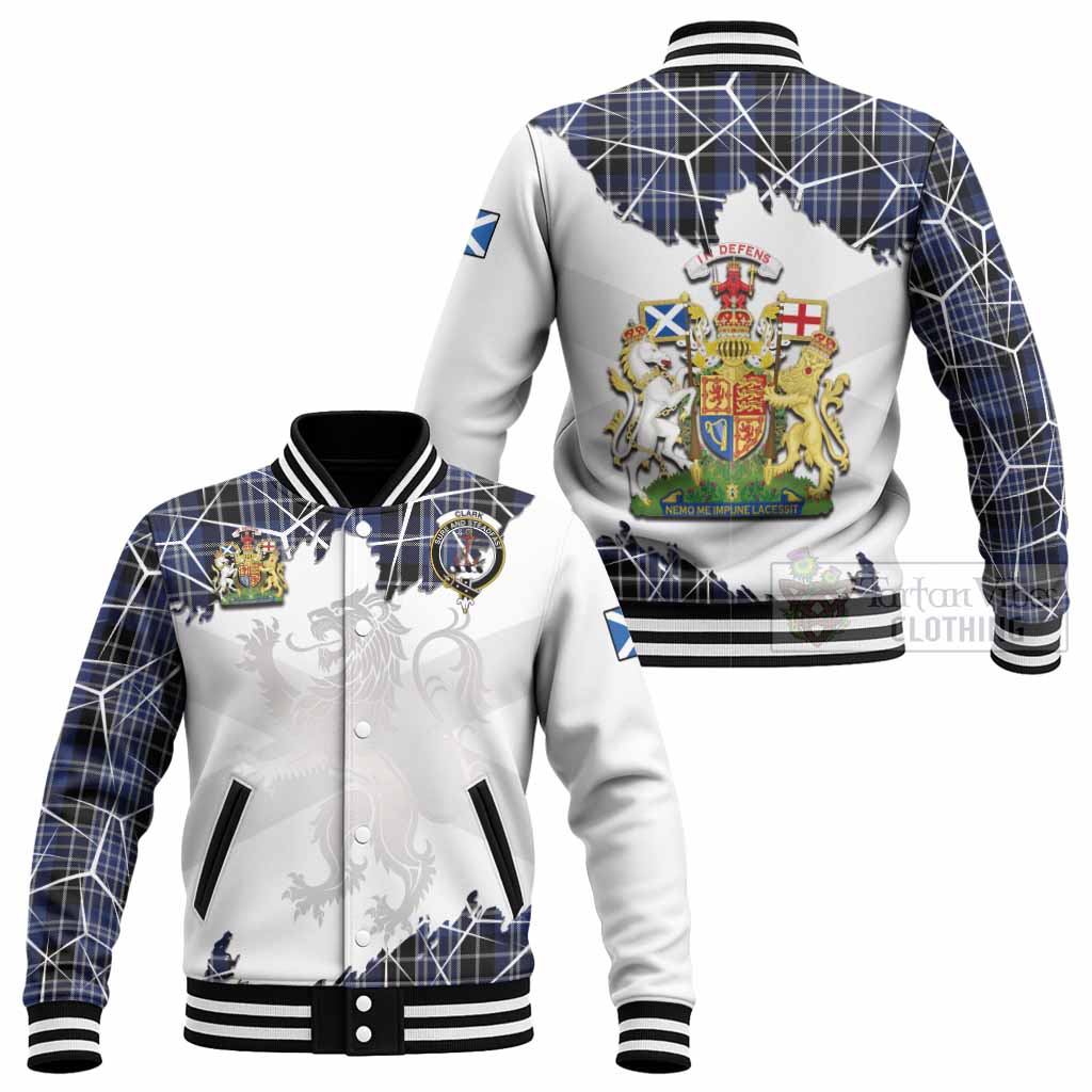 Clark (Clarke) Tartan Baseball Jacket with Family Crest and Lion Rampant Grunge Style