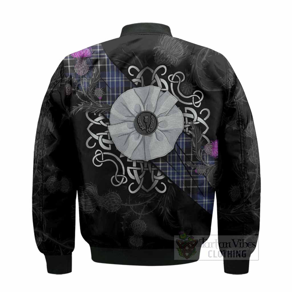 Clark (Clarke) Tartan Bomber Jacket Jacobite White Rose - Tartan Vibes Clothing