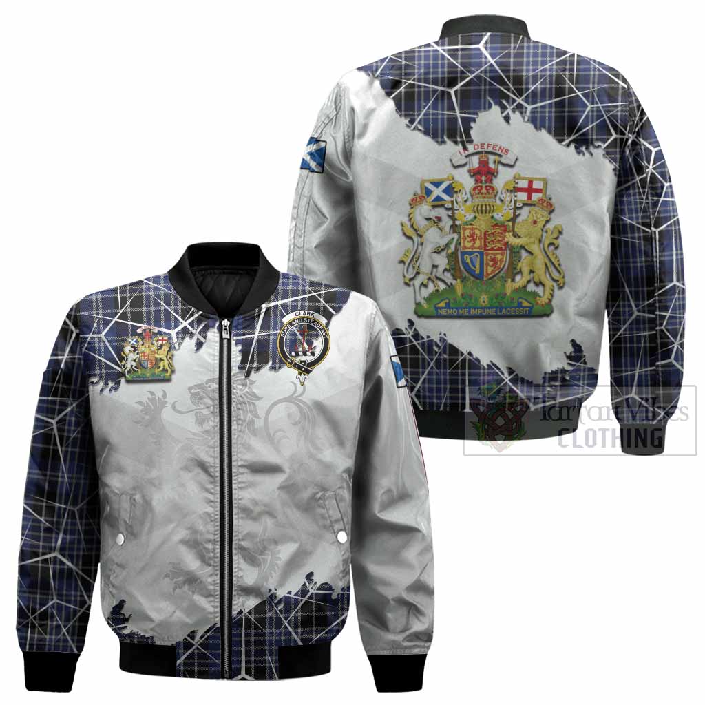 Clark (Clarke) Tartan Bomber Jacket with Family Crest and Lion Rampant Grunge Style