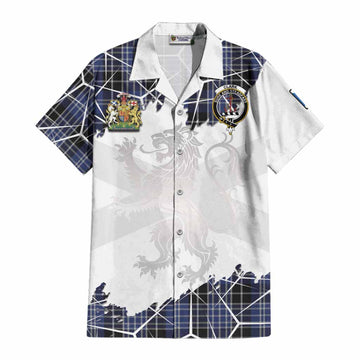 Clark (Clarke) Tartan Cotton Hawaiian Shirt with Family Crest and Lion Rampant Grunge Style
