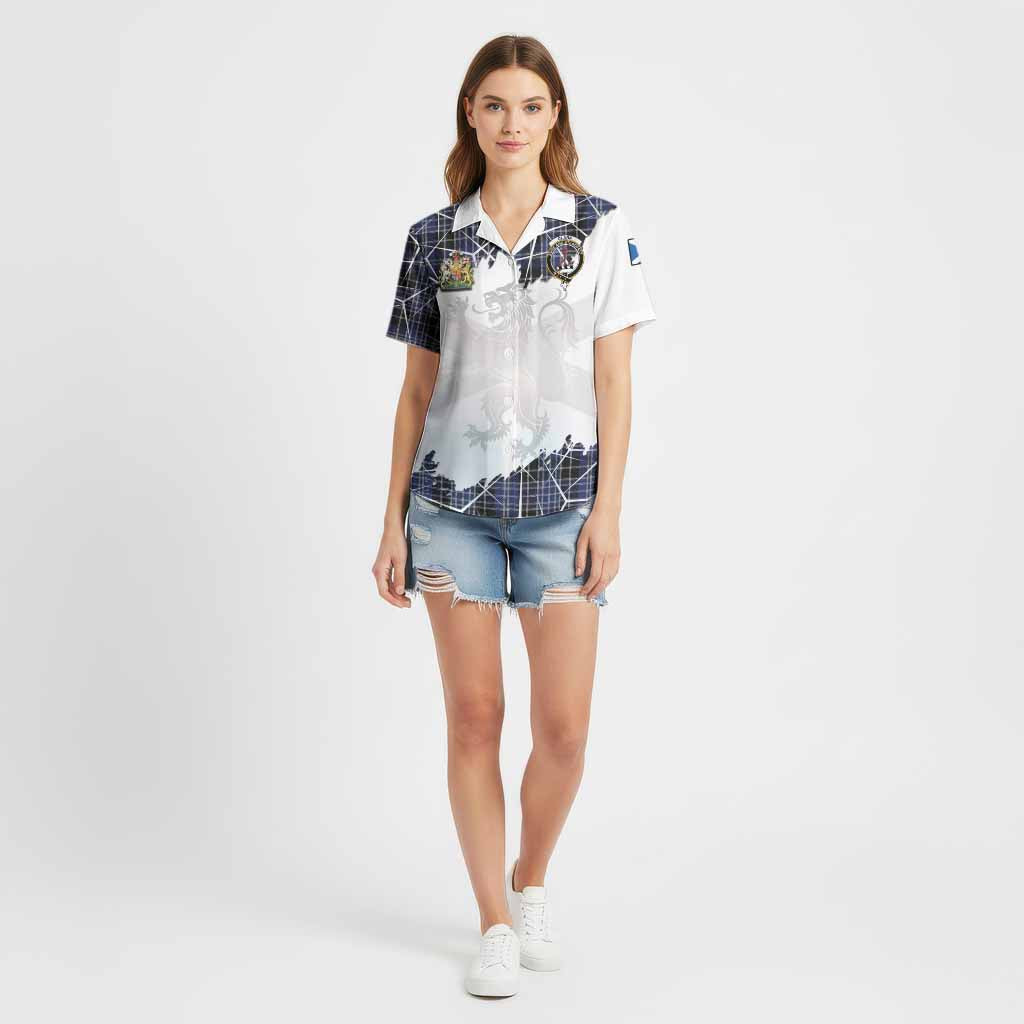 Clark (Clarke) Tartan Cotton Hawaiian Shirt with Family Crest and Lion Rampant Grunge Style